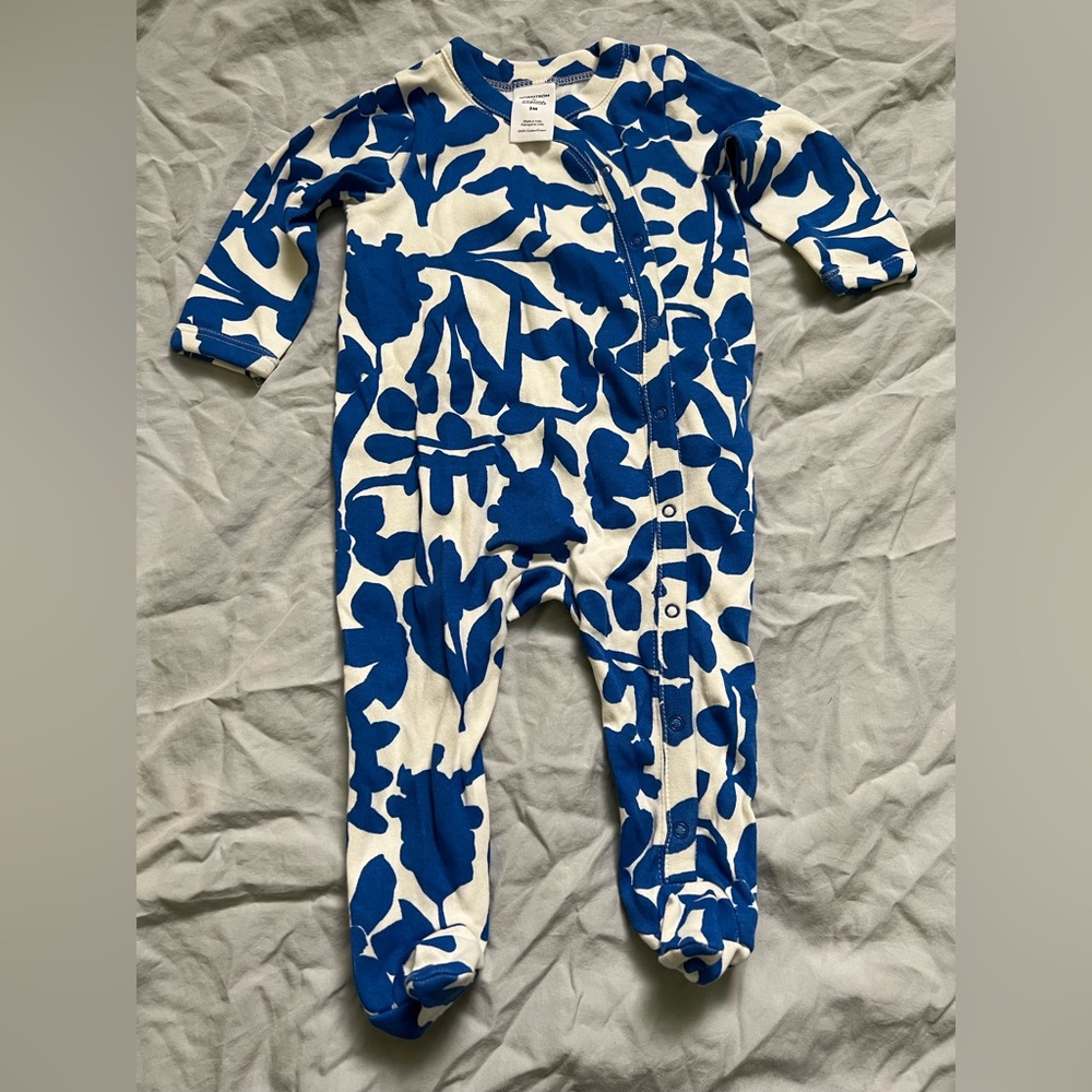 Blue and white 0-3 month footed sleeper (girls/boys/unisex)